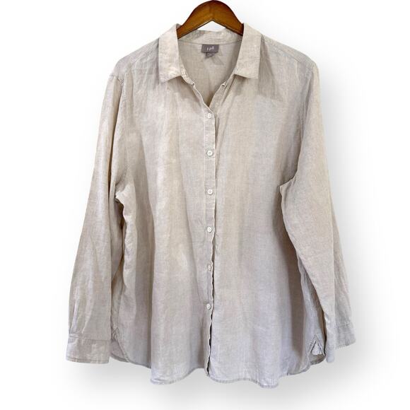J. Jill Tops - J Jill Linen Button Down Long Sleeve Shirt Womens XL Casual Beige Natural READ